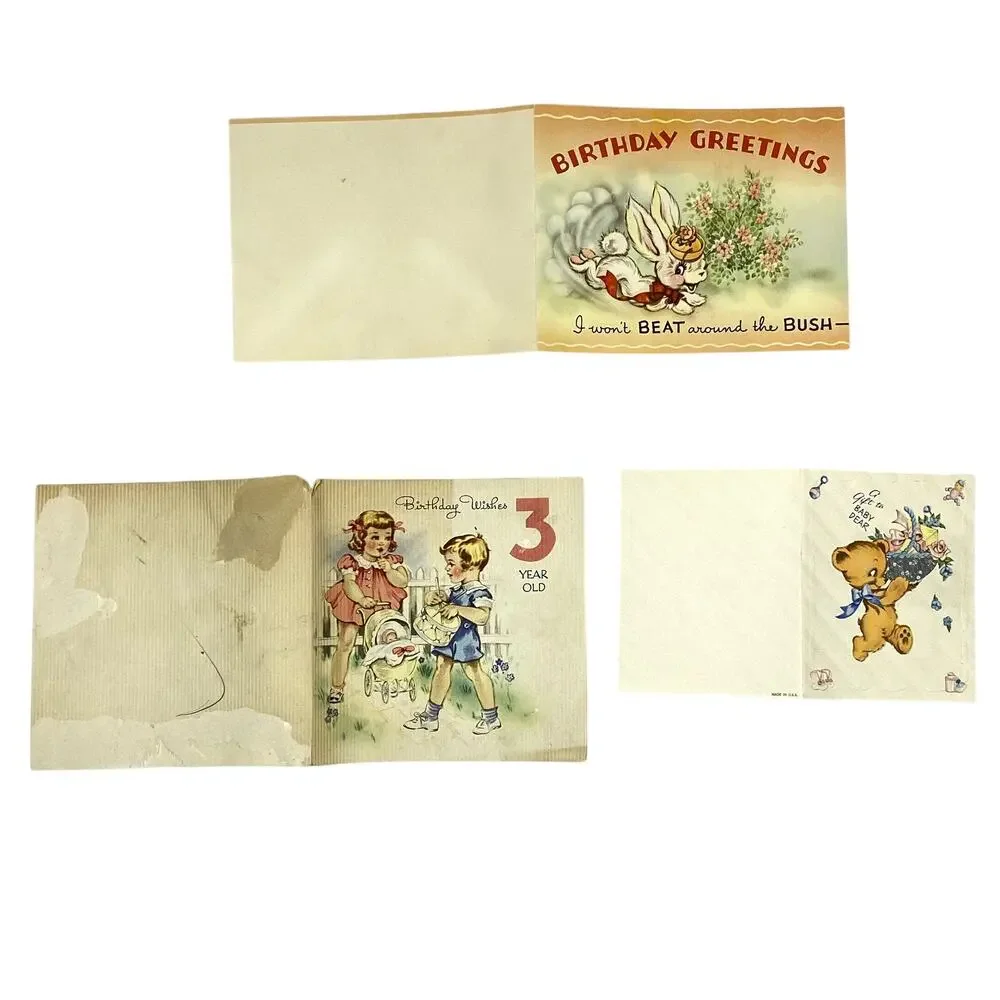 Vintage Childrens Birthday Greeting Cards Lot of 9 Die Cut 1940s 1950s